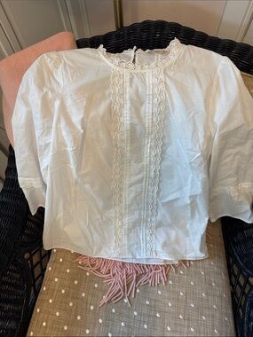 Boden White Cotton Crochet-Trim Blouse